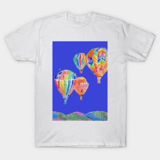 Hot Air Balloon Watercolor Painting on Navy Blue Balloons T-Shirt